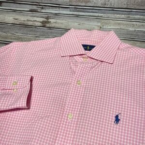 Ralph Lauren Pink Gingham Check Dress Shirt Long Sleeve Logo‎ Size 15.5 34/35